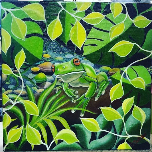 Tracy Jackson 'Large Tree Frog' 300mmx300mm oil on boxed canvas