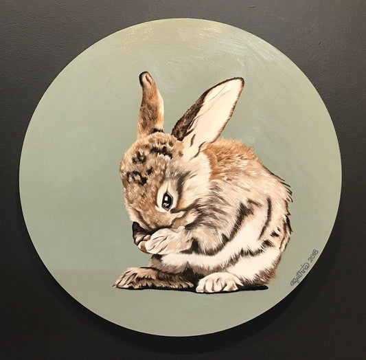 Aimee Guthrie 'Coco' oil on board 400mm diametre