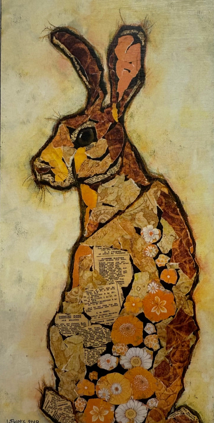 Jackie Ewers 'Hare There Everywhere' Block print 160mm x 80mm x 19mm