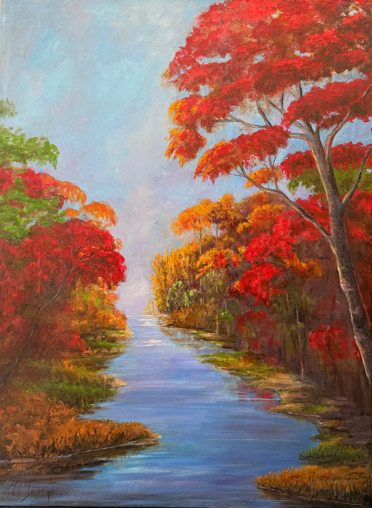 Marilyn Jessop 'Scarlet And The Lazy Stream' | Original Painting
