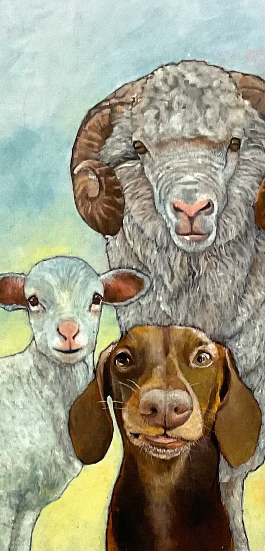 Jackie Ewers 'Ram A Lamb A Dog' Block print 160mm x 80mm x 19mm