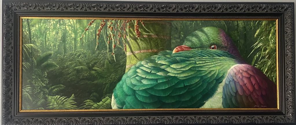 Phill Dunn 'Kereru Puku Teretere’ | Framed Print