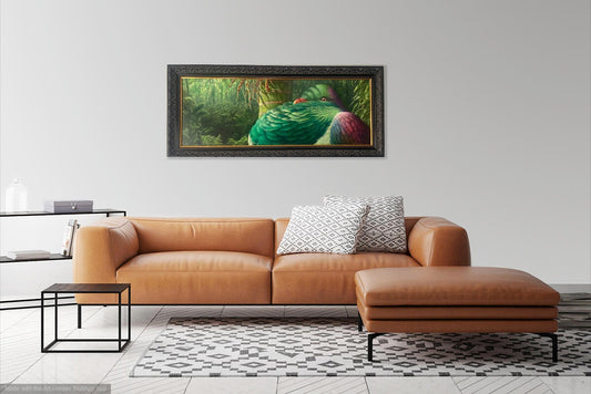 Phill Dunn 'Kereru Puku Teretere’ | Framed Print